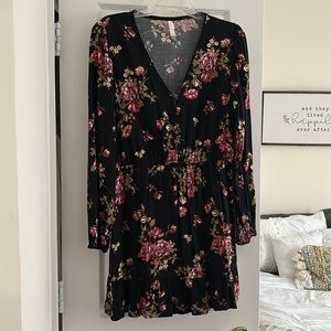Xhilaration Black Floral Dress Size L